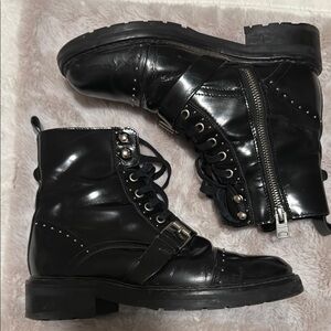 All Saints Black Combat Boots with Zipper Detail
